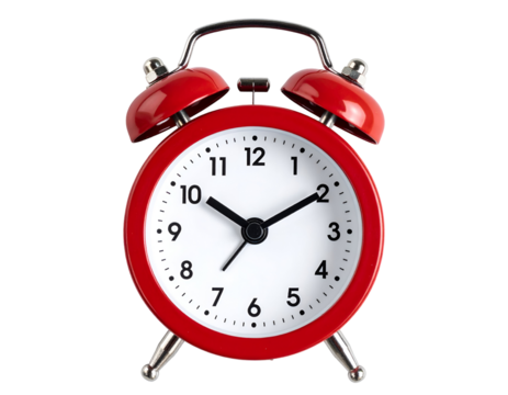 Red alarm clock isolated on transparent background