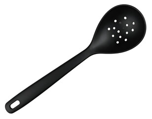 Slotted spoon with plastic handle isolated on transparent background