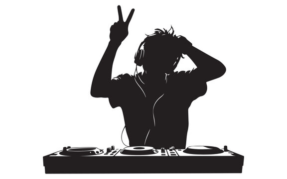 Hooded DJ Silhouette Vector  Mysterious Music Mixer Turntable Art