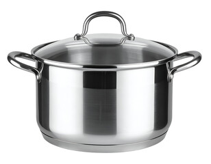 Stainless steel saucepan with lid isolated on transparent background