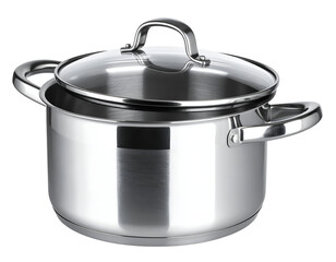 Stainless steel saucepan with lid isolated on transparent background