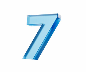 3d Glossy Blue number 7 or Seven isolated on white background. 3d illustration