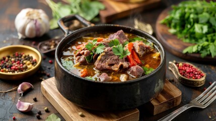 Fototapeta premium The national cuisine of Abkhazia. Akurma is a stewed mutton with spices.