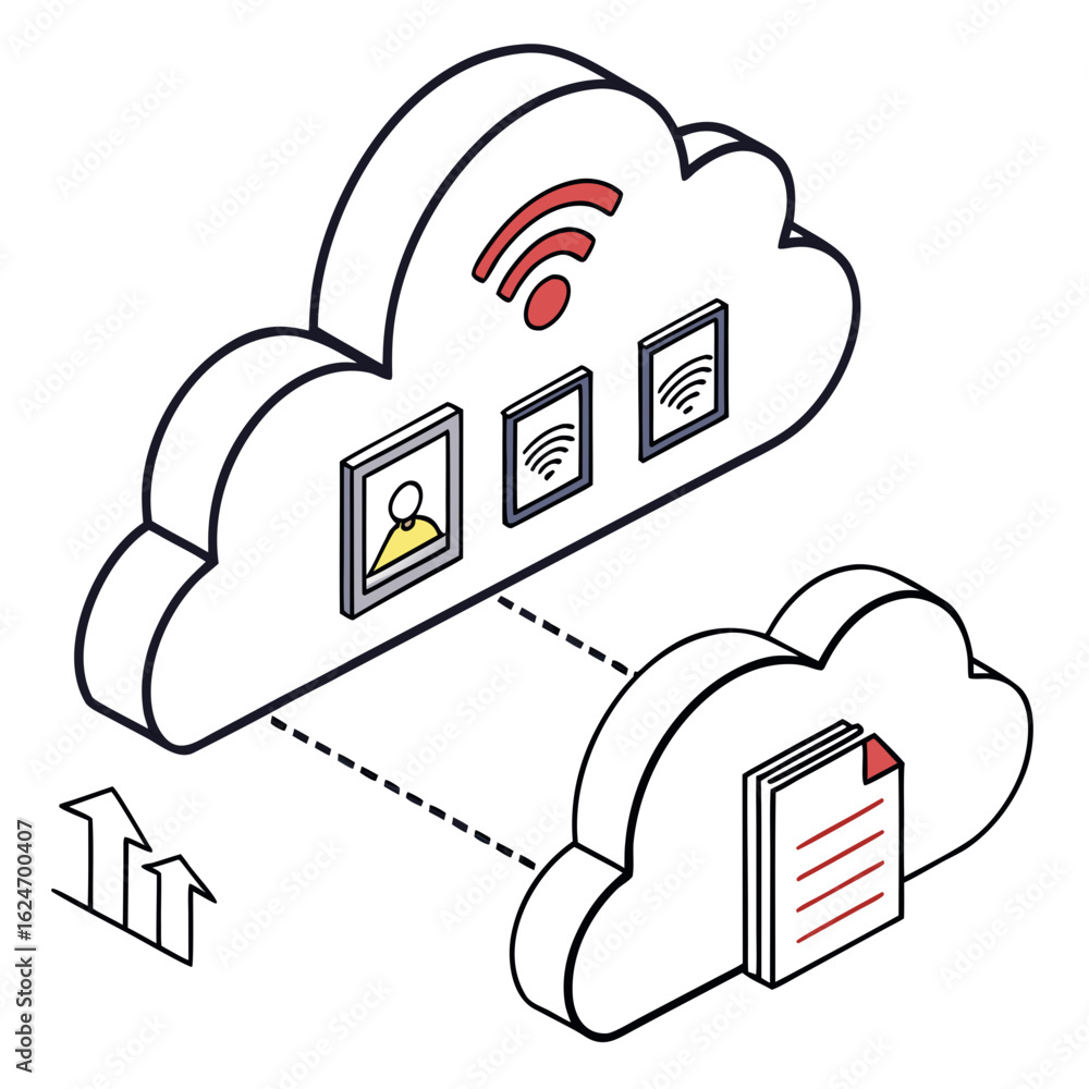 Poster cloud computing network with wireless connection isolated on white background