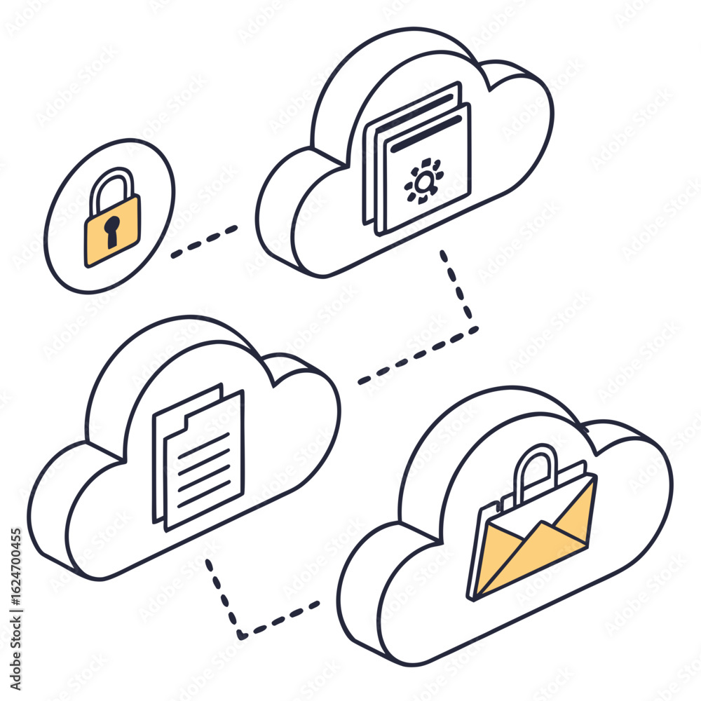Poster cloud computing network with data security isolated on white background