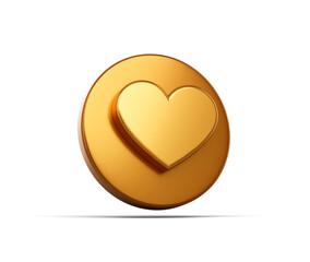 3d Golden button with a heart symbol, representing a 