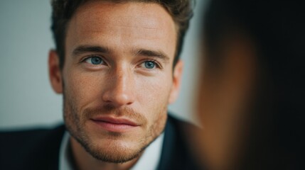 Close-up of a Man's Face with a Serious Expression - Portrait