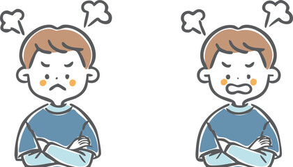 怒っている男の子　上半身　ベクター
