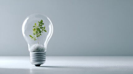 Light Bulb with Plant Inside Green Leaves Sustainable Energy Concept.