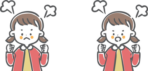 怒っている女の子　上半身　ベクター
