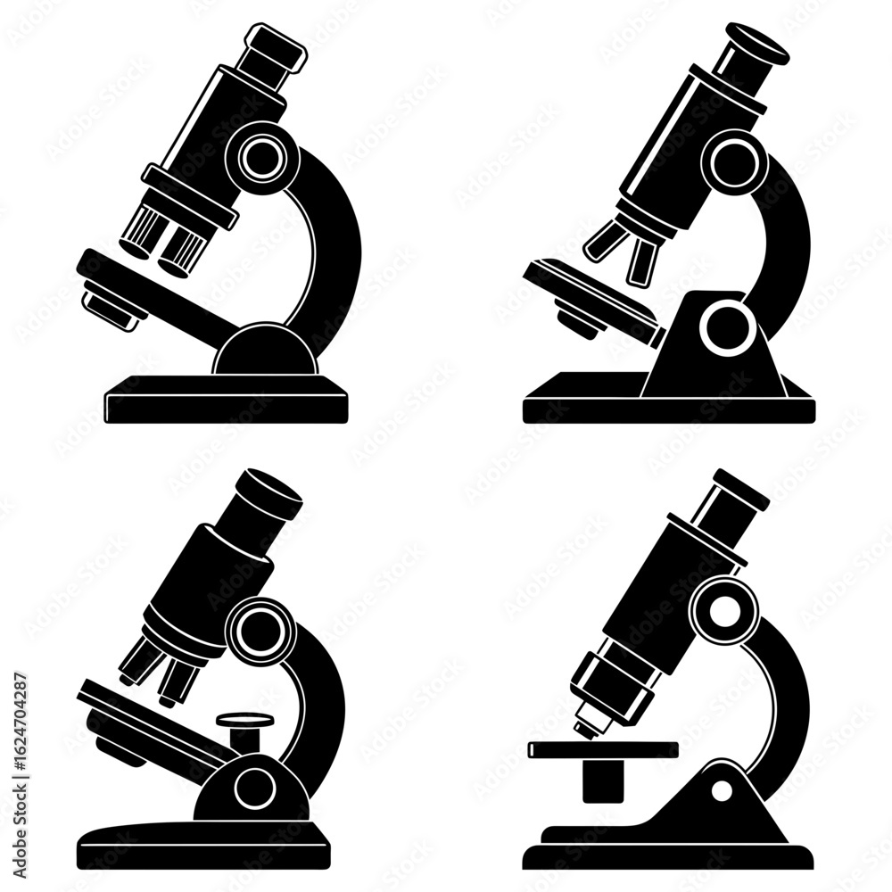 Poster illustration showing four black and white microscope images arranged in a square pattern format view