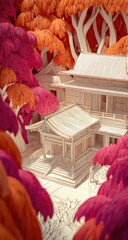 A meticulously crafted model of an asian-inspired temple.