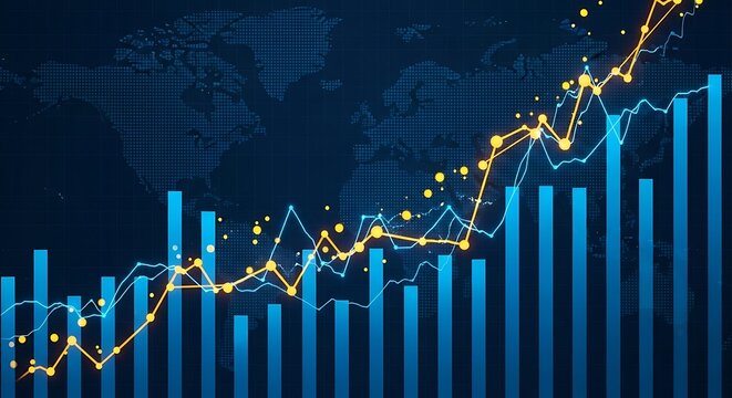 Global financial growth and economic progress with rising charts