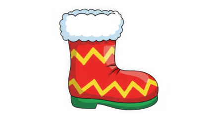 Christmas boot with red, green, and yellow pattern isolated on transparent background