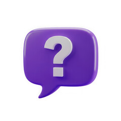 Purple speech bubble with a white question mark isolated on transparent background