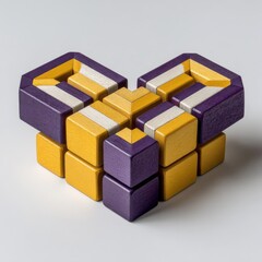 Abstract heart shape made of colorful interlocking blocks on a white background