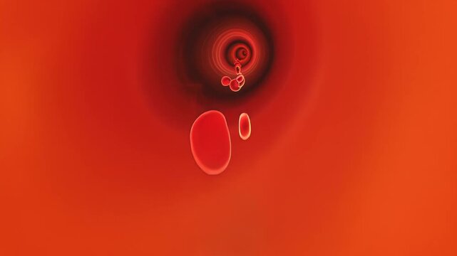 Red particles flowing through an abstract dark red tunnel animation