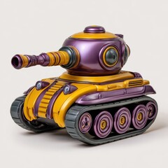 Whimsical fantasy toy tank with purple and yellow metallic finish