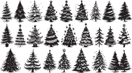 Fototapeta premium Isolated vector set of green pine and fir trees for Christmas winter holiday forest landscape decoration