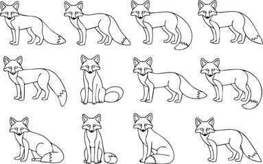 Obraz premium woodland fox outline bundle editable vector graphics for posters packaging greeting cards stickers and fabric patterns