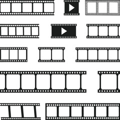 Grunge film strips collection Silhouette. Old retro cinema movie strip. Video recording. Video tape photo film strip frame vector illustration,