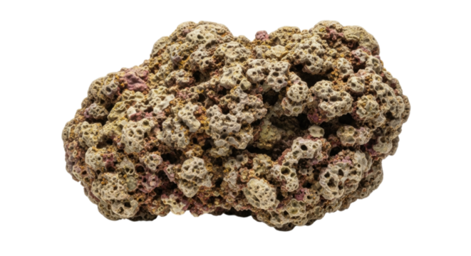 Rocky volcanic pumice stone cutout isolated on transparent bg, png