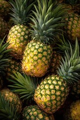 Obraz premium Fresh and Ripe Pineapples Piled Together in a Market Display