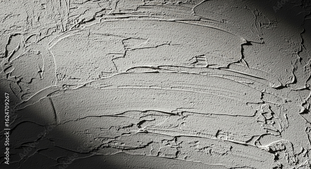 Poster grey textured wall, showing brush strokes and shadows, creating a rough and uneven surface, ideal fo