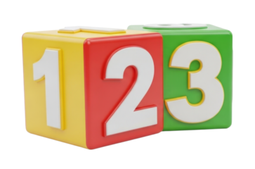 Colorful number blocks for educational play in a joyful learning environment, cutout isolated on transparent bg, png