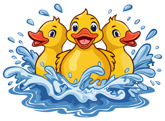 Three yellow rubber duckies splashing in water 