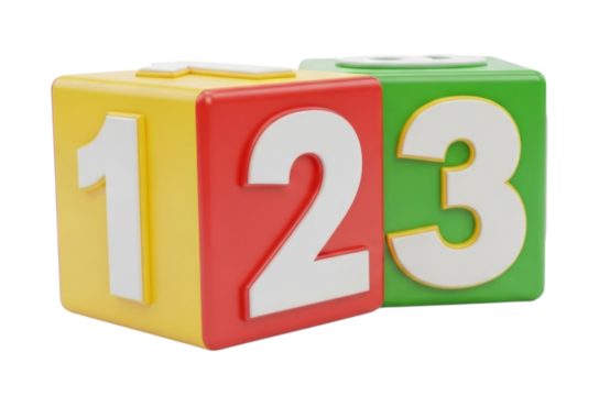 Colorful number blocks for educational play in a joyful learning environment, cutout isolated on transparent bg, png