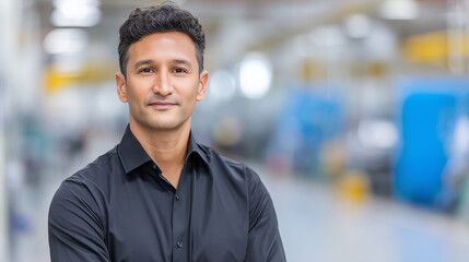 Fototapeta premium Portrait of a confident and focused man standing in an industrial setting