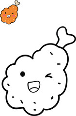 Coloring Book Kids Cheerful fried chicken cartoon with a wink and smile, a delightful and whimsical food illustration for lighthearted designs
