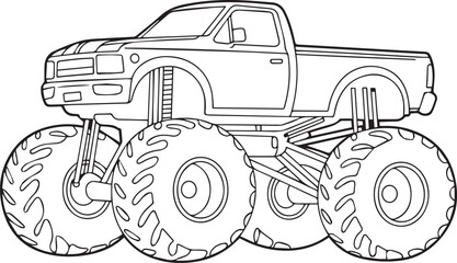 black white monster truck outline vector art printable digital download kids coloring sheet off road vehicle © AIcon Star