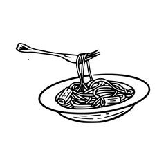 spaghetti and fork in a plate