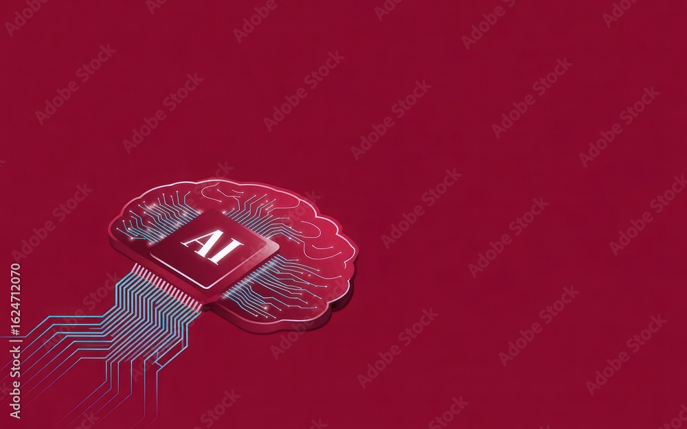 Poster digital brain: a conceptual representation of artificial intelligence, featuring a brain-shaped desi