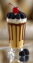 Delicious dessert drink garnished with fresh fruit.