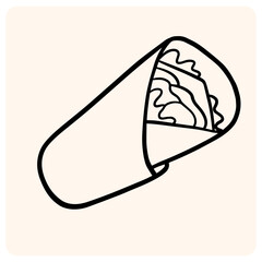 Savory Wrap Hand-Drawn Burrito or Kebab Outline