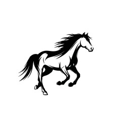 Galloping Black and White Horse Illustration with Flowing Mane