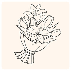 Blossom Bouquet Hand-Drawn Lily and Tulip Arrangement