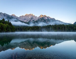 Misty mountain lake at dawn (8)