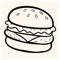 Classic Patty Hand-Drawn Hamburger Outline