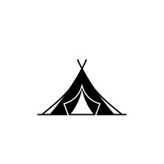 Minimalist Black Tent Icon with Open Entrance and Triangular Peak