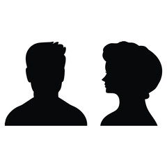 Silhouettes of Man and Woman Side by Side  Black Figures Isolated