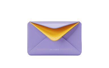 A purple envelope with a yellow interior, marked with the word DELIVERED, symbolizing communication