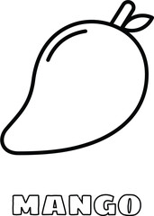 Coloring Book Kids Detailed mango outline showcases its unique shape, stem, and leaf in a single vector illustration for educational and creative projects