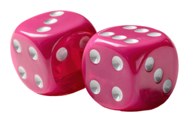 Exciting dice game action with pink dice home table game piece view isolated on transparent background