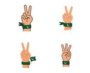 Obraz premium Victory Hand Sign Icon with Green Wristband – Flat Vector for Pakistan Independence Day