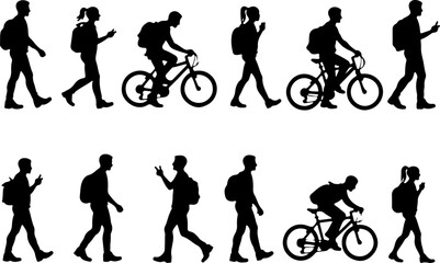 Silhouettes of People Walking and Biking" Vector bundle