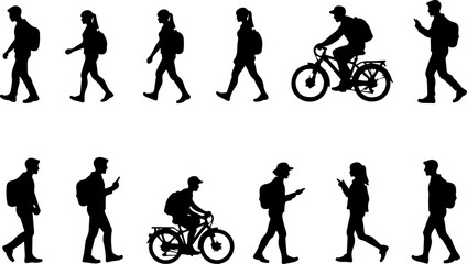 Silhouettes of People Walking and Biking" Vector bundle